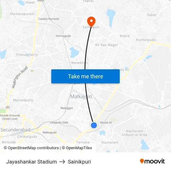 Jayashankar Stadium to Sainikpuri map