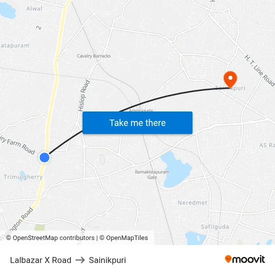 Lalbazar X Road to Sainikpuri map