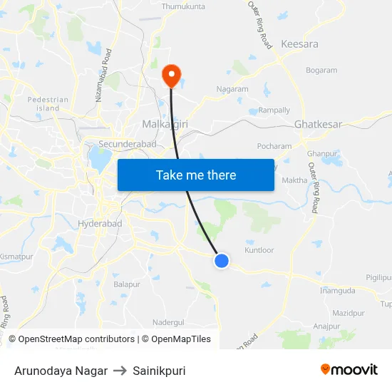 Arunodaya Nagar to Sainikpuri map