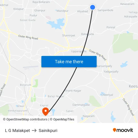L G Malakpet to Sainikpuri map