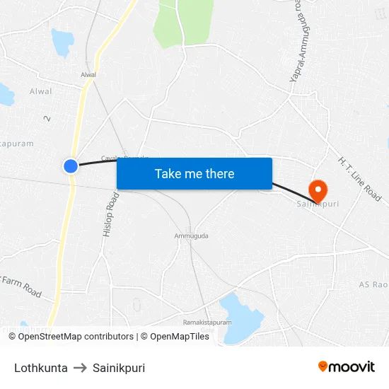 Lothkunta to Sainikpuri map