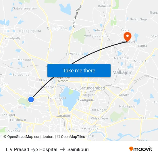 L.V Prasad Eye Hospital to Sainikpuri map