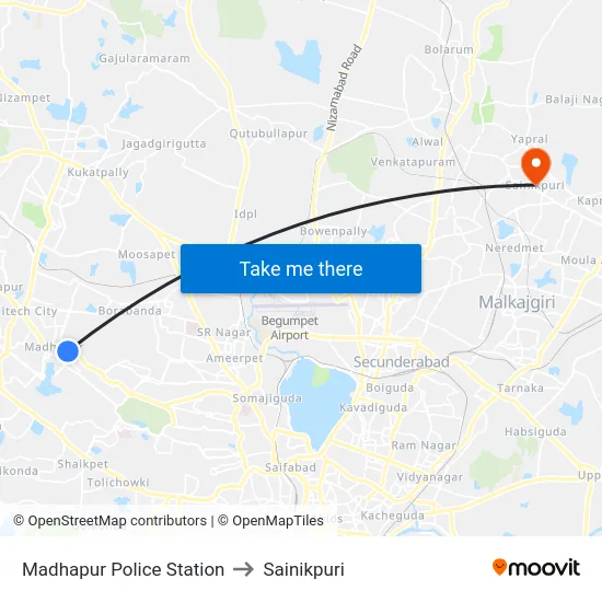 Madhapur Police Station to Sainikpuri map