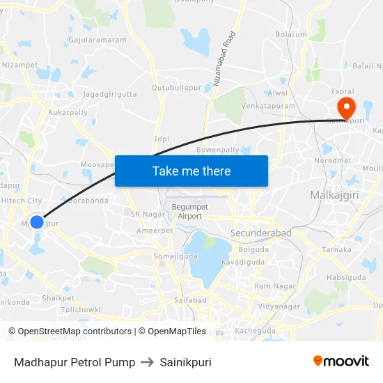 Madhapur Petrol Pump to Sainikpuri map