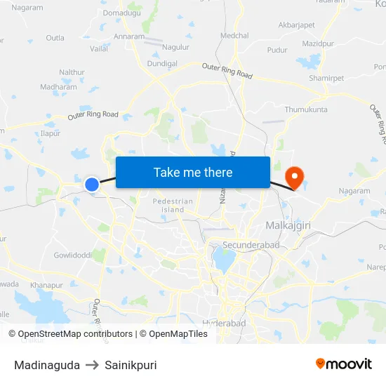 Madinaguda to Sainikpuri map