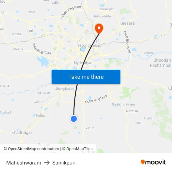 Maheshwaram to Sainikpuri map