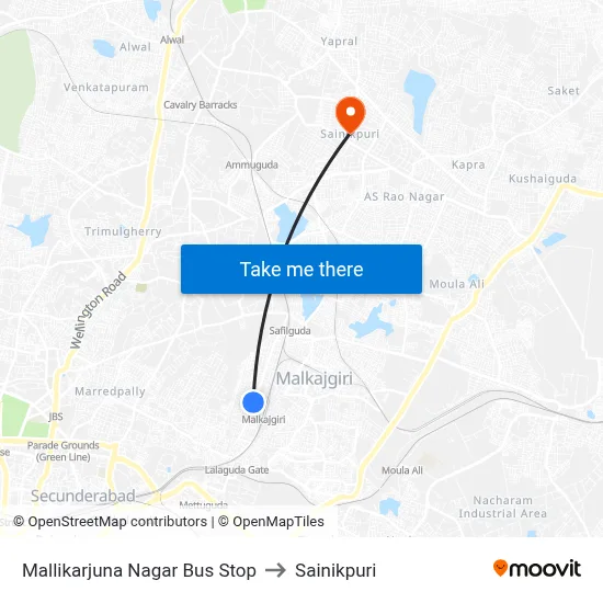 Mallikarjuna Nagar Bus Stop to Sainikpuri map