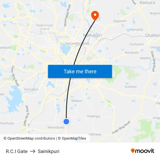 R.C.I Gate to Sainikpuri map
