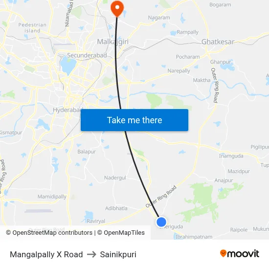 Mangalpally X Road to Sainikpuri map