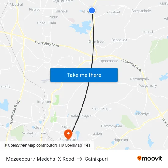 Mazeedpur / Medchal X Road to Sainikpuri map