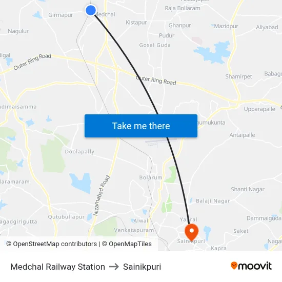 Medchal Railway Station to Sainikpuri map