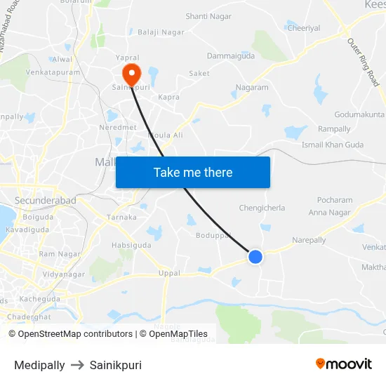 Medipally to Sainikpuri map