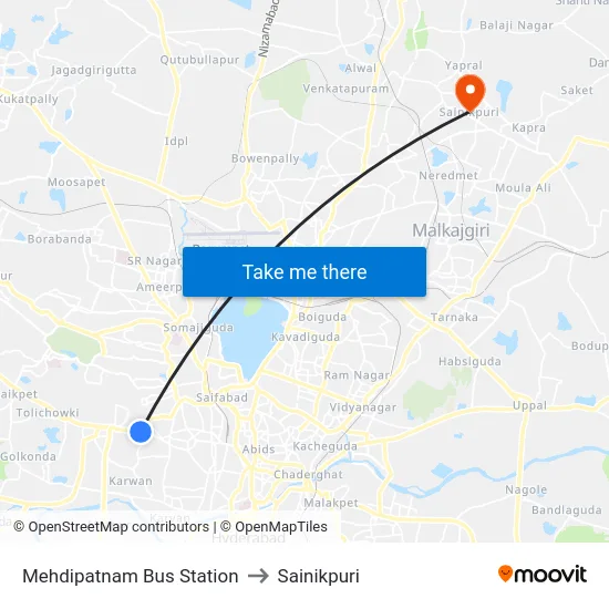 Mehdipatnam Bus Station to Sainikpuri map