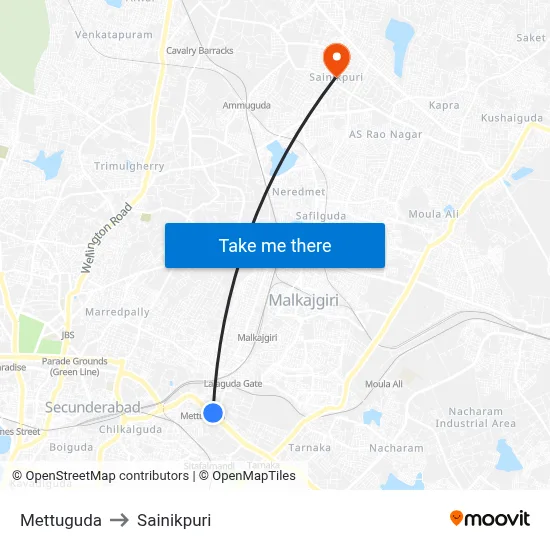 Mettuguda to Sainikpuri map