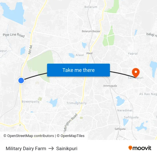 Military Dairy Farm to Sainikpuri map