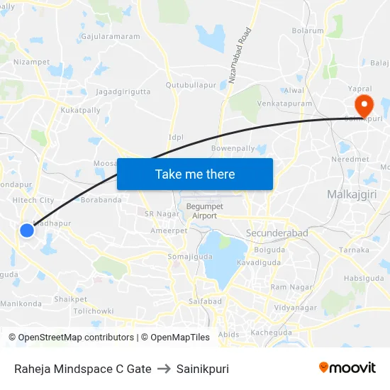 Raheja Mindspace C Gate to Sainikpuri map