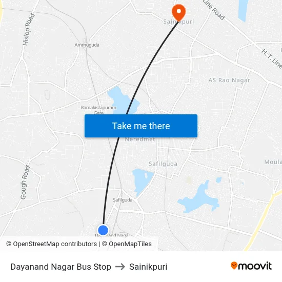 Dayanand Nagar Bus Stop to Sainikpuri map