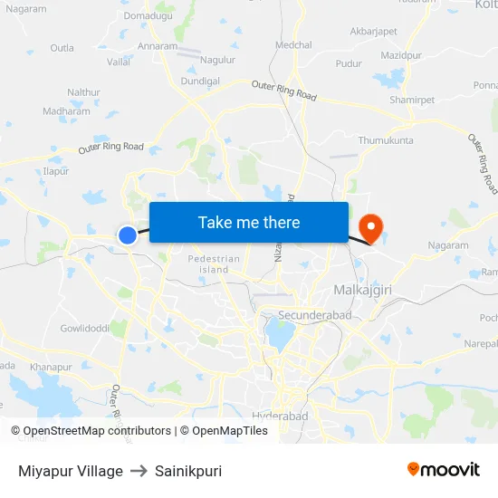 Miyapur Village to Sainikpuri map
