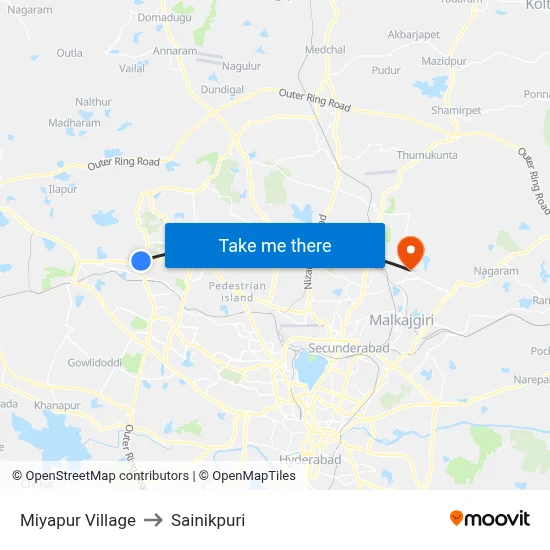Miyapur Village to Sainikpuri map
