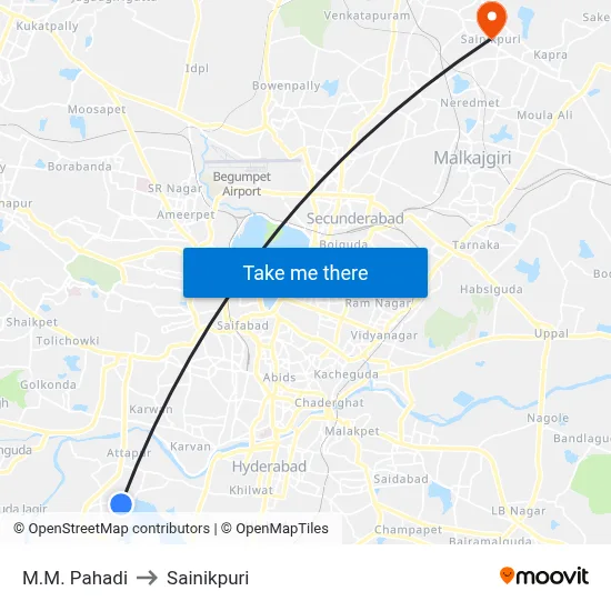 M.M. Pahadi to Sainikpuri map
