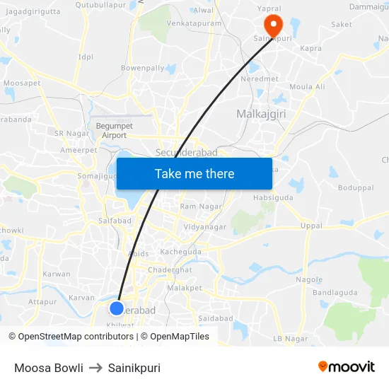 Moosa Bowli to Sainikpuri map