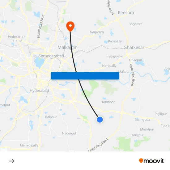 Munaganoor to Sainikpuri map