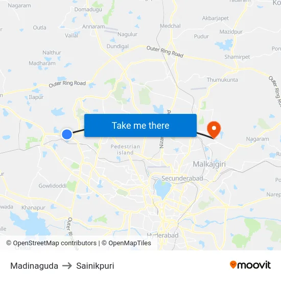 Madinaguda to Sainikpuri map