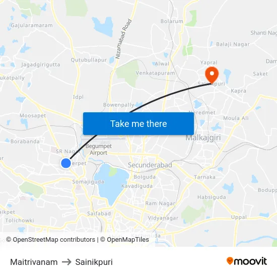 Maitrivanam to Sainikpuri map