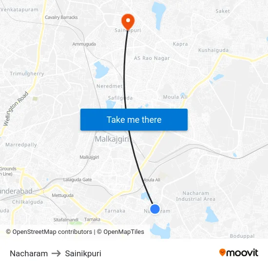 Nacharam to Sainikpuri map