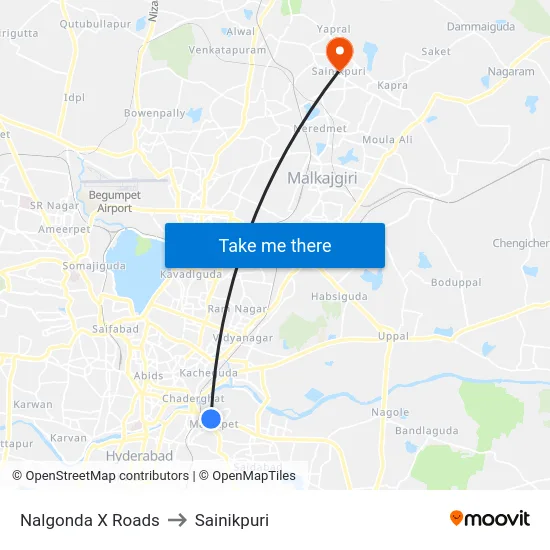 Nalgonda X Roads to Sainikpuri map