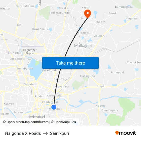 Nalgonda X Roads to Sainikpuri map