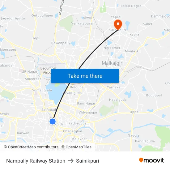 Nampally Railway Station to Sainikpuri map