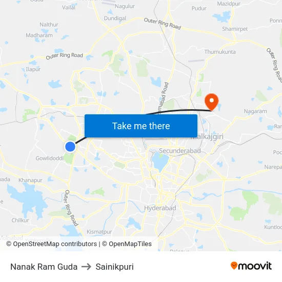 Nanak Ram Guda to Sainikpuri map