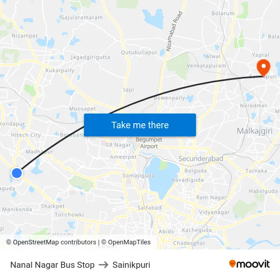 Nanal Nagar Bus Stop to Sainikpuri map