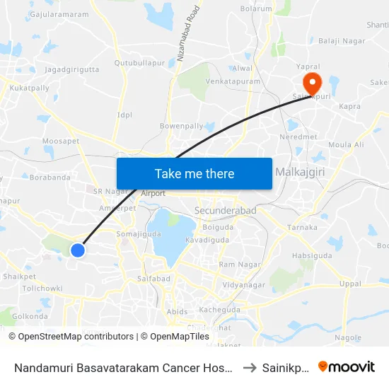 Nandamuri Basavatarakam Cancer Hospital to Sainikpuri map