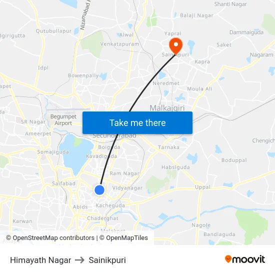 Himayath Nagar to Sainikpuri map