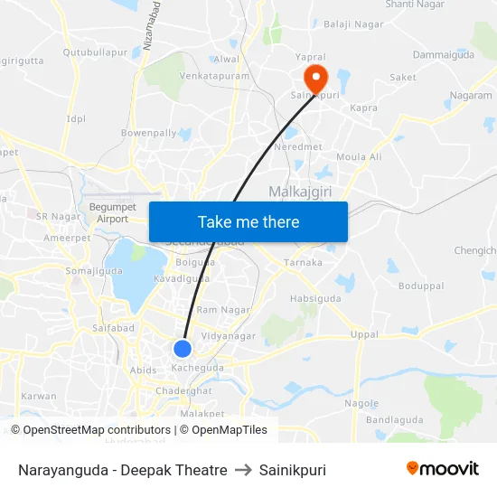 Narayanguda - Deepak Theatre to Sainikpuri map
