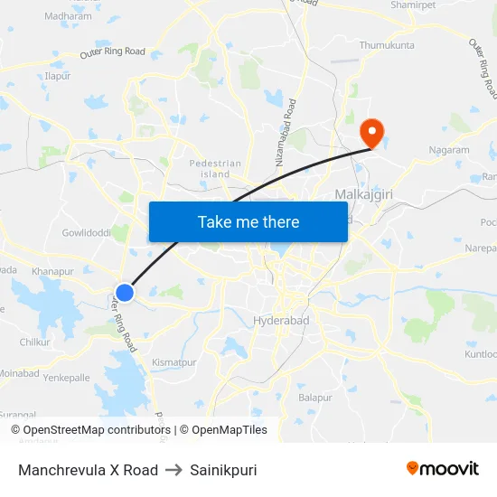 Manchrevula X Road to Sainikpuri map
