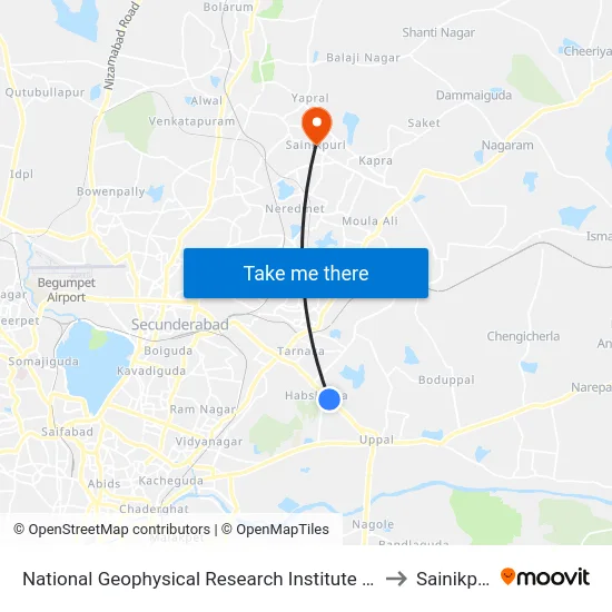 National Geophysical Research Institute (Ngri) to Sainikpuri map