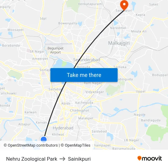 Nehru Zoological Park to Sainikpuri map