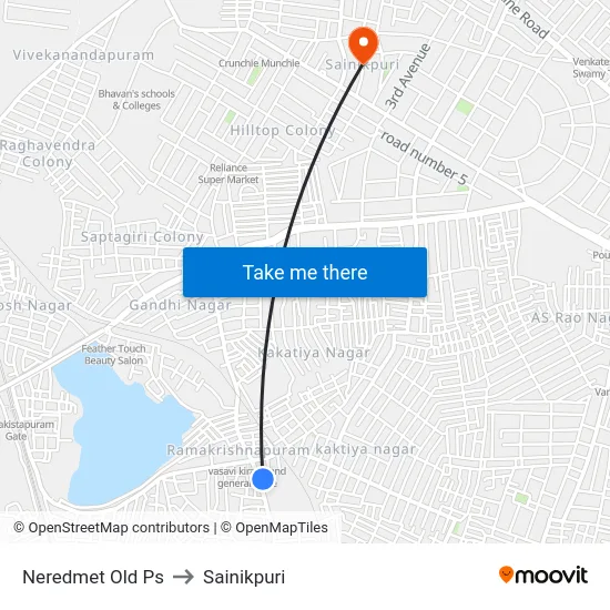 Neredmet Old Ps to Sainikpuri map