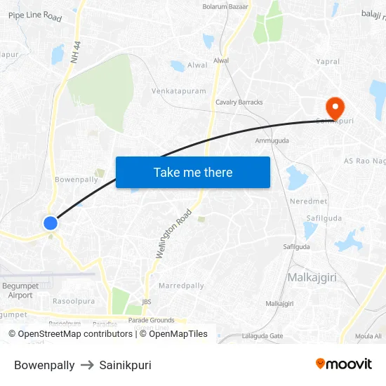 Bowenpally to Sainikpuri map