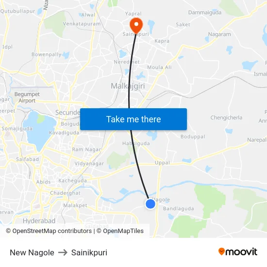 New Nagole to Sainikpuri map