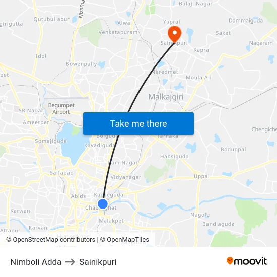 Nimboli Adda to Sainikpuri map