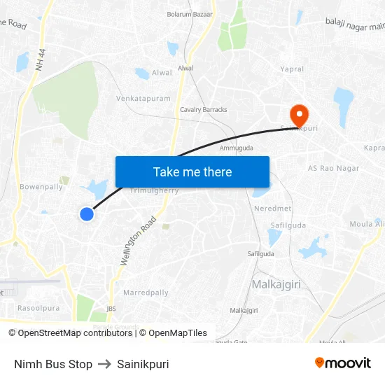 Nimh Bus Stop to Sainikpuri map