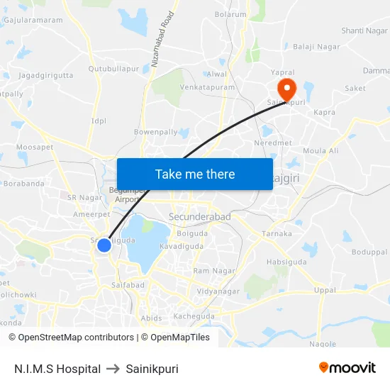 N.I.M.S Hospital to Sainikpuri map