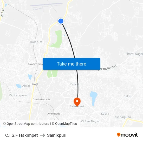 C.I.S.F Hakimpet to Sainikpuri map