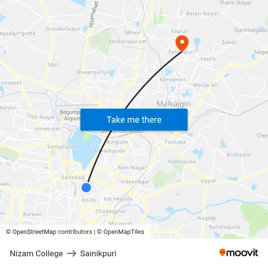 Nizam College to Sainikpuri map