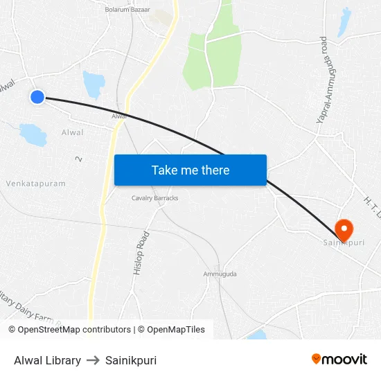 Alwal Library to Sainikpuri map