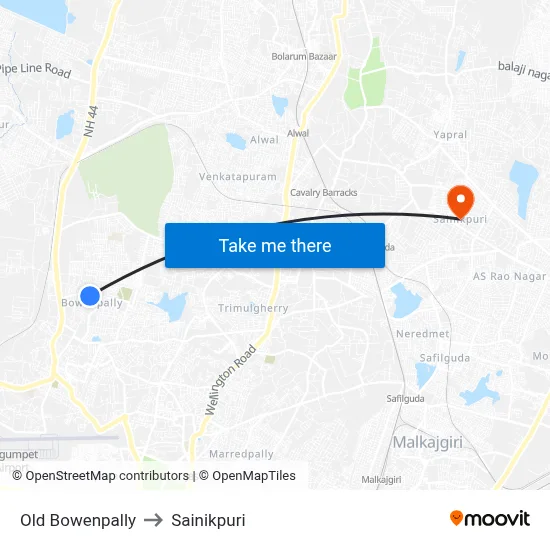 Old Bowenpally to Sainikpuri map